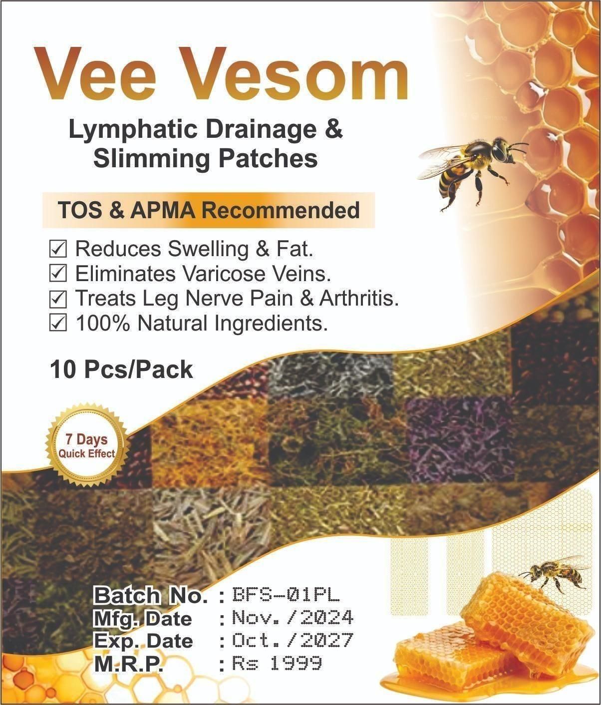 Vee Vesom Lymphatic Daiamage & Sliming Patches (10 Patches)